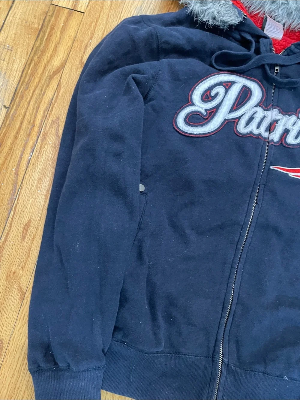 NFL New England Patriots Navy Hoodie with Faux Fur Trim